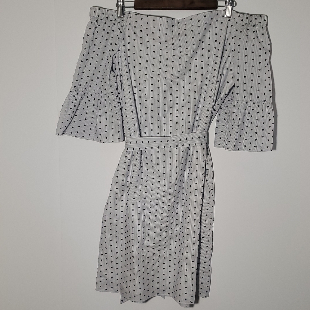 Banana Republic Blue White Striped Dress Off Shoulder Size L Lined - Picture 6 of 14